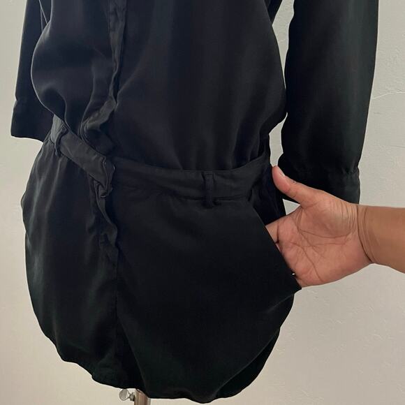Etienne Marcel Military Utility Shirt Dress 3/4 Sleeve Mini Pockets Black Small - Picture 6 of 11